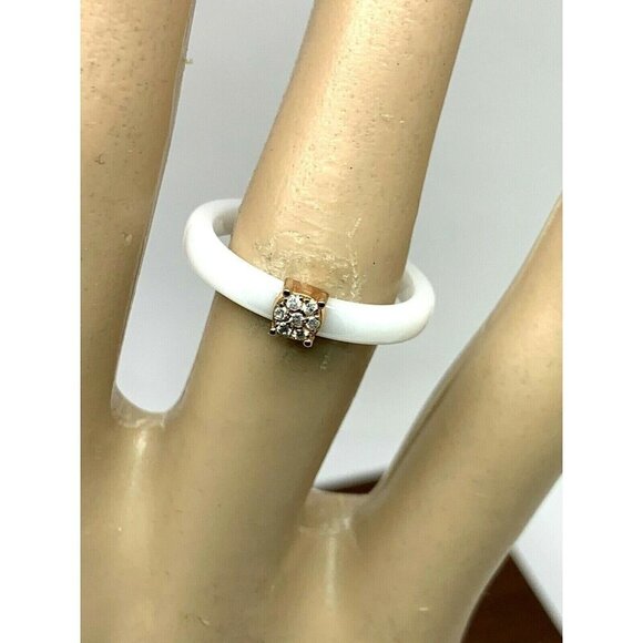 Engagement Promise Ring 0.05ctw Diamond Sterling Silver White Ceramic Size 7 - Picture 13 of 13